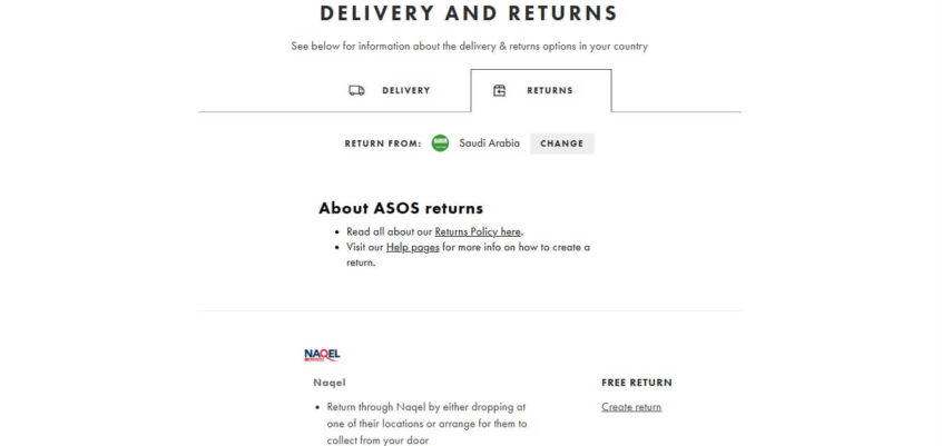 إرجاع المنتجات لمتجر ASOS