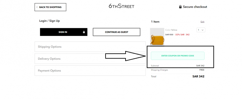 To save money on 6th Street UAE, apply the 6th Street discount code from Almwafir into the box outlined in black!