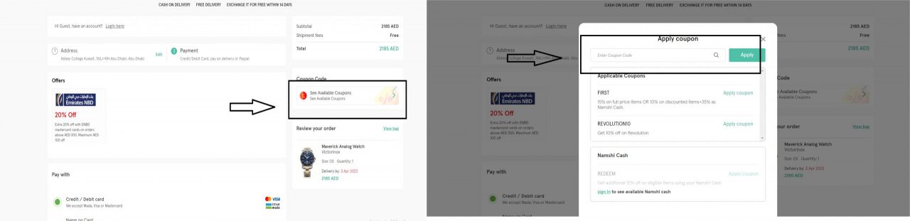 How to use my Namshi coupon code