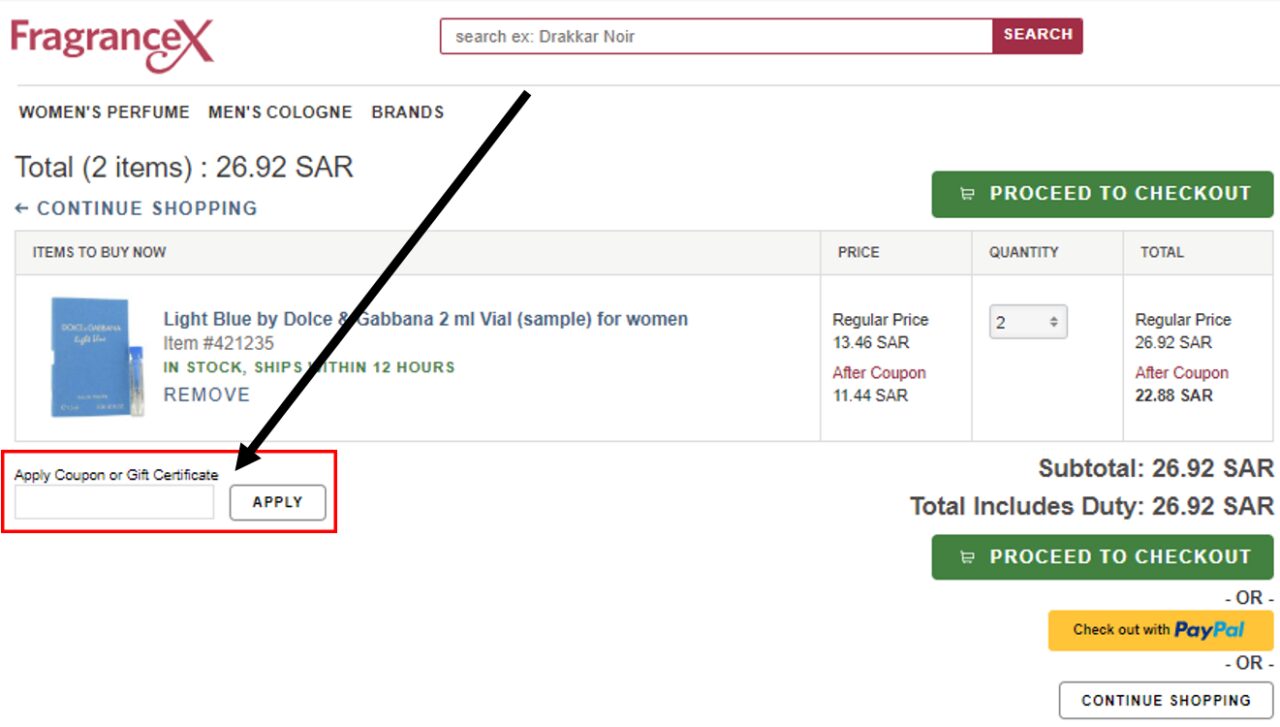 كيف أستخدم كود خصم فراجرانس اكس أو كوبون فراجرانس اكس ضمن كوبونات وعروض فراجرانس اكس عبر الموفر على موقع فراجرانس اكس FragranceX ؟