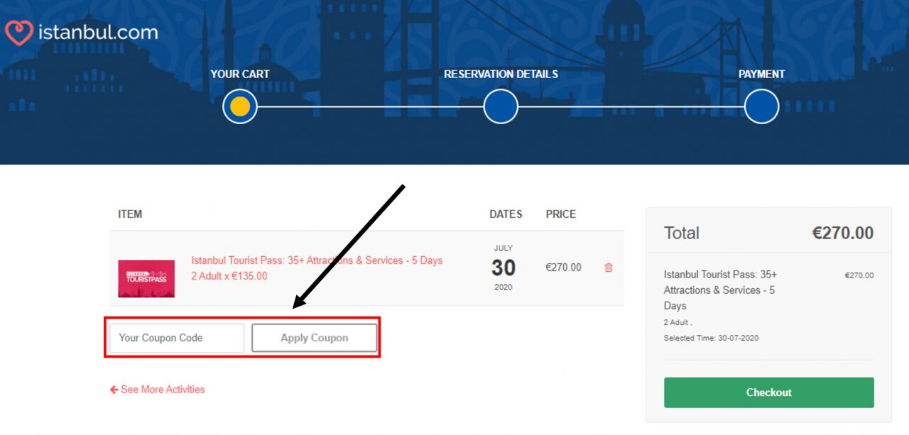 كيف أستخدم كود خصم اسطنبول أو كوبون اسطنبول ضمن كوبونات وعروض اسطنبول عبر الموفر من أجل توفير المال عند حجز الفعليات والنشاطات والإقامات الفندقية والجولات السياحية وجميع الخدمات على موقع اسطنبول Istanbul ؟