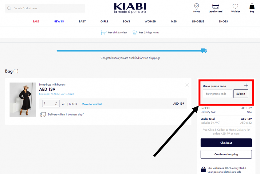 kiabi promo code screenshot