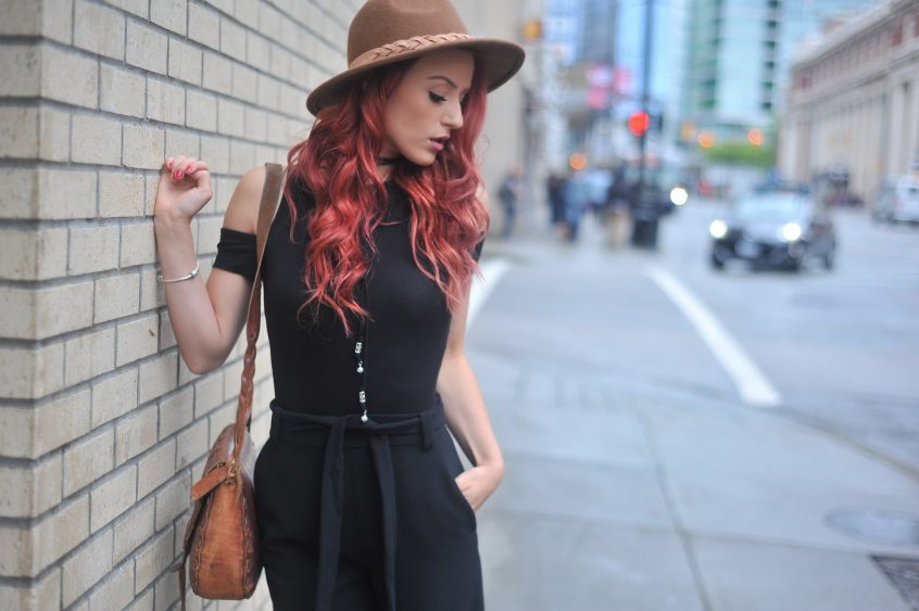 woman black jumpsuit